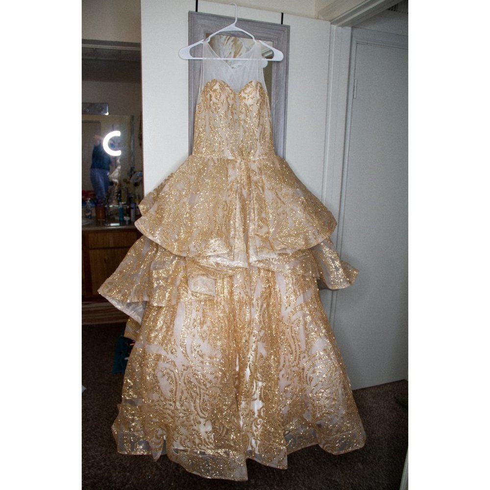 Gold Dress- Prom, Pageant, Quinceanera, Formal
